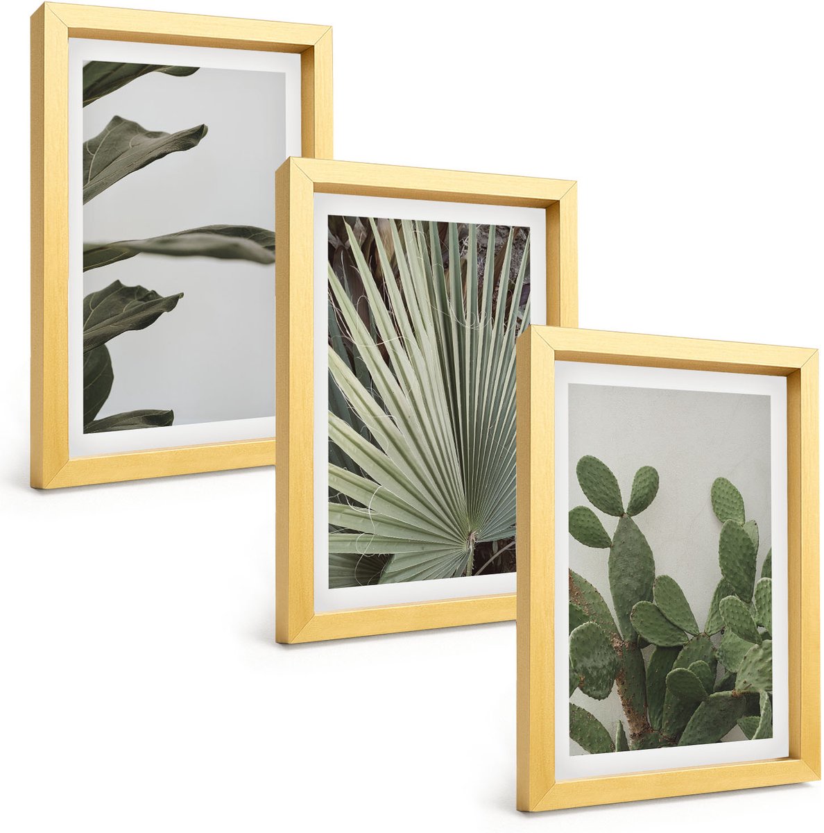 TULUP 4-Delige Schilderij Set - Bladeren van tropische planten in pastelkleuren - 20 x 30 cm - Moderne Wanddecoratie - Woonkamer Gouden lijst