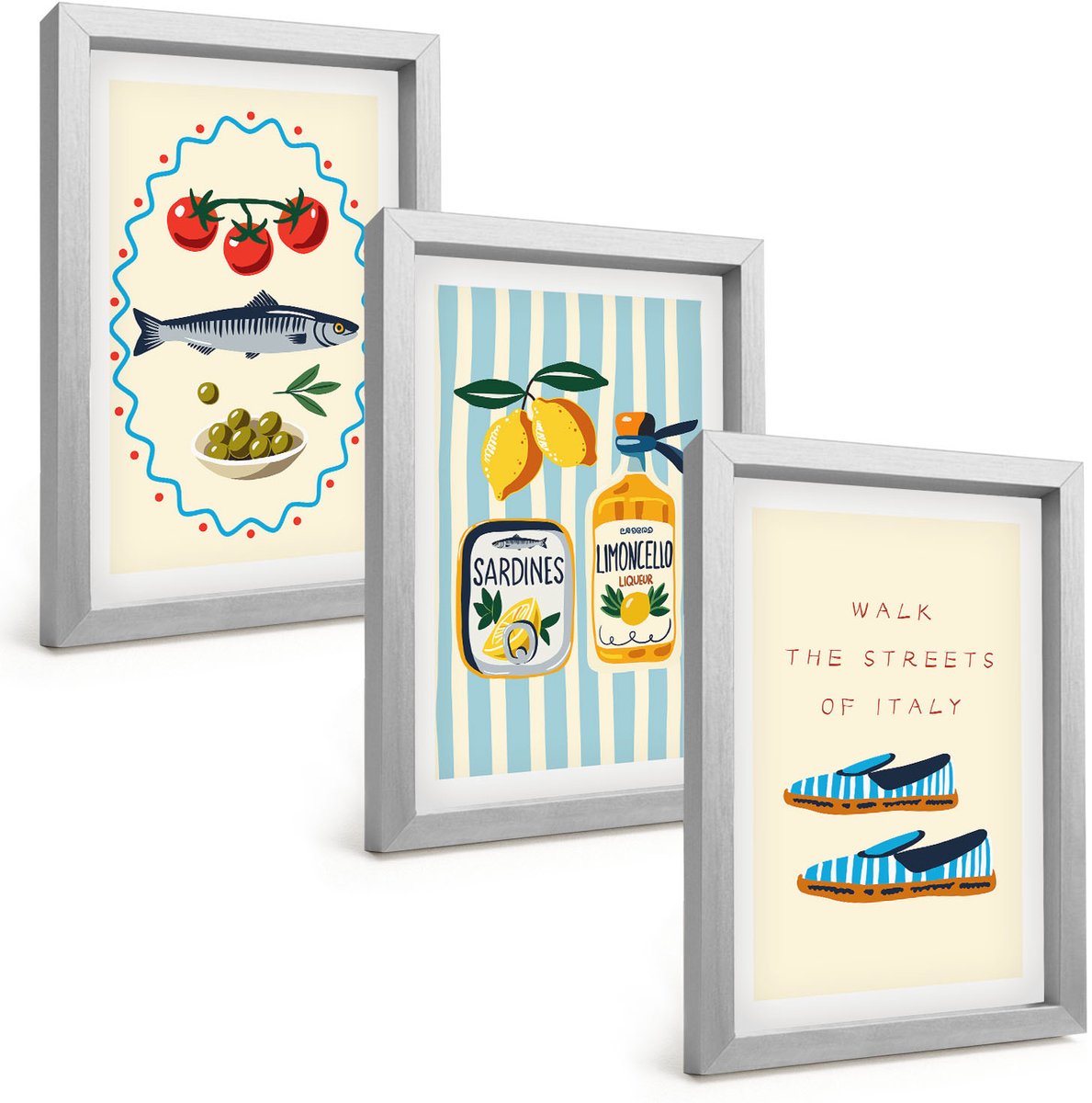 Tulup 4-Delige Schilderij Set - Italiaanse smaken en levensstijl in kleurrijke afbeeldingen - 20 x 30 cm - Muurdecoratie - Wanddecoratie - Hal - Interieur Decoratie