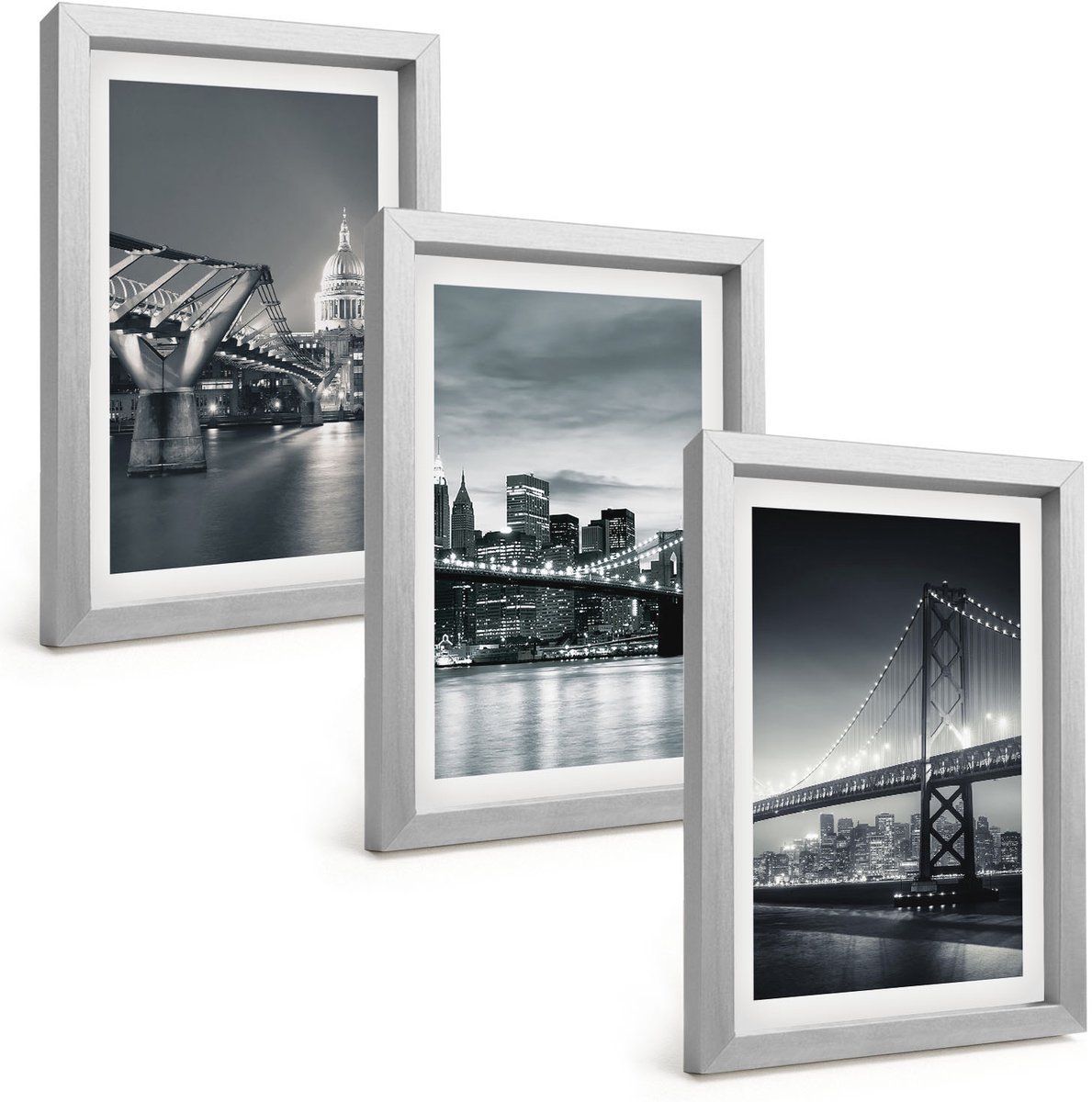 Tulup 4-Delige Schilderij Set - Bruggen en stedelijke architectuur in grijstinten - 20 x 30 cm - Decoratieve Muurdecoratie - Slaapkamer - Interieur Decoratie