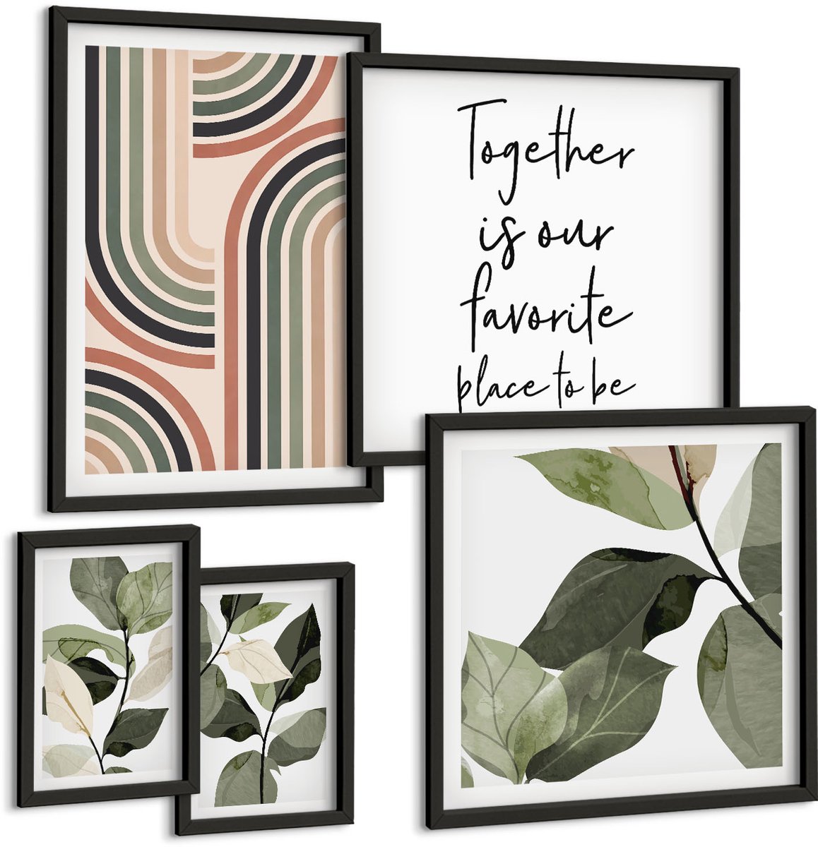 Tulup 4-Delige Schilderij Set - Stijlvolle plantaccenten met geometrische patronen - 50 x 50 cm, 20 x 30 cm en 40 x 60 cm - Moderne Wanddecoratie - Woonkamer - Interieur Decoratie