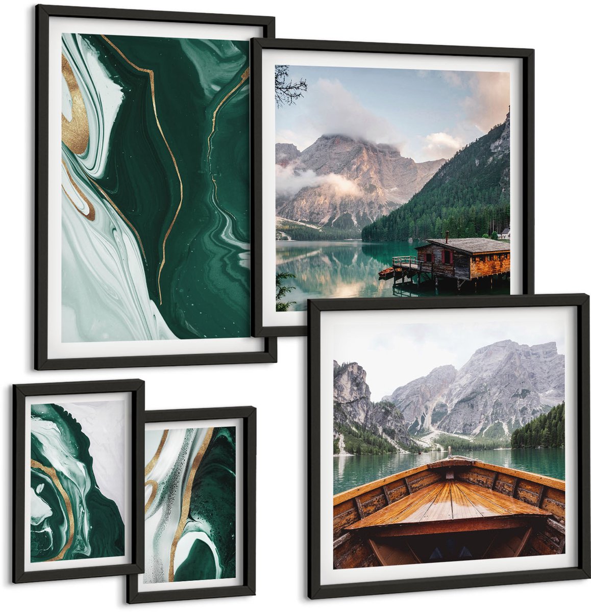 Tulup 4-Delige Schilderij Set - Groene landschappen met water en berglandschap - 50 x 50 cm, 20 x 30 cm en 40 x 60 cm - Muurdecoratie - Interieur Decoratie