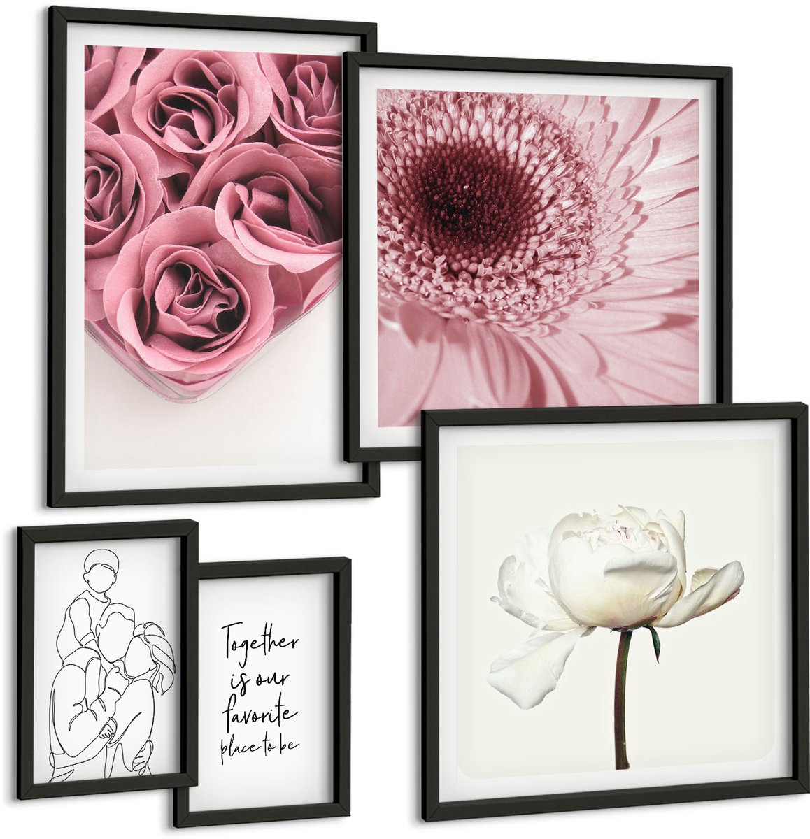 Tulup 4-Delige Schilderij Set - Bloemeninspiratie in romantische boho-stijl - 50 x 50 cm, 20 x 30 cm en 40 x 60 cm - Decoratieve Schilderijen - Woonkamer - Interieur - Muurdecoratie