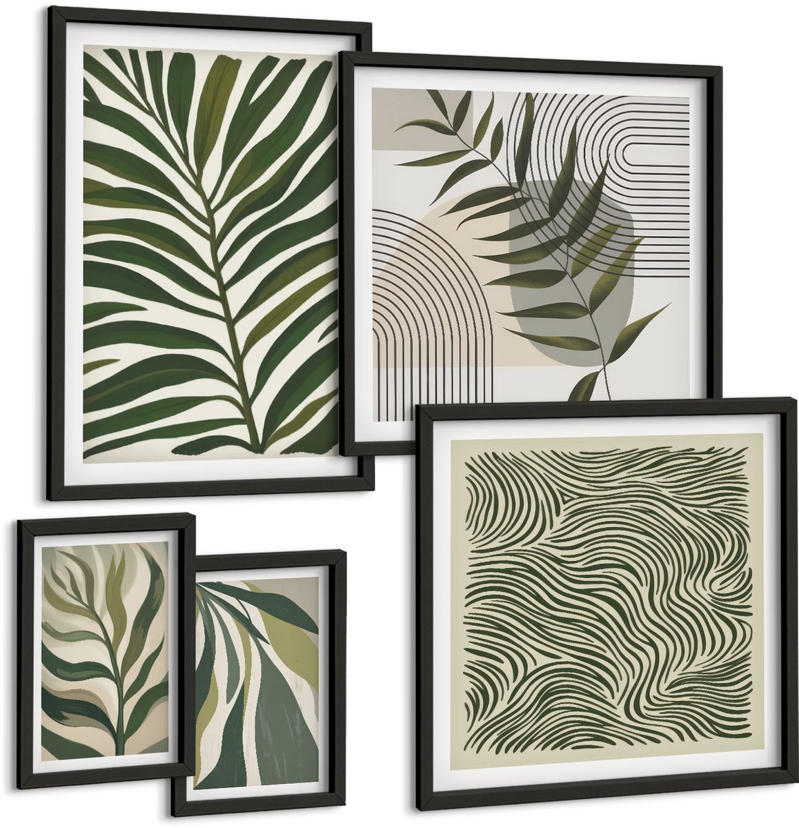 Tulup 4-Delige Schilderij Set - Plantenpatronen in een moderne en minimalistische stijl - 50 x 50 cm, 20 x 30 cm en 40 x 60 cm - Schilderijen Set - Wanddecoratie - Woonkamer - Decoratieve Schilderijen
