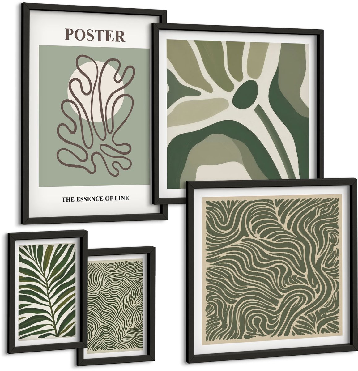 Tulup 4-Delige Schilderij Set - Abstracte vormen en plantmotieven in boho-stijl - 50 x 50 cm, 20 x 30 cm en 40 x 60 cm - Stijlvolle Muurdecoratie - Kantoor