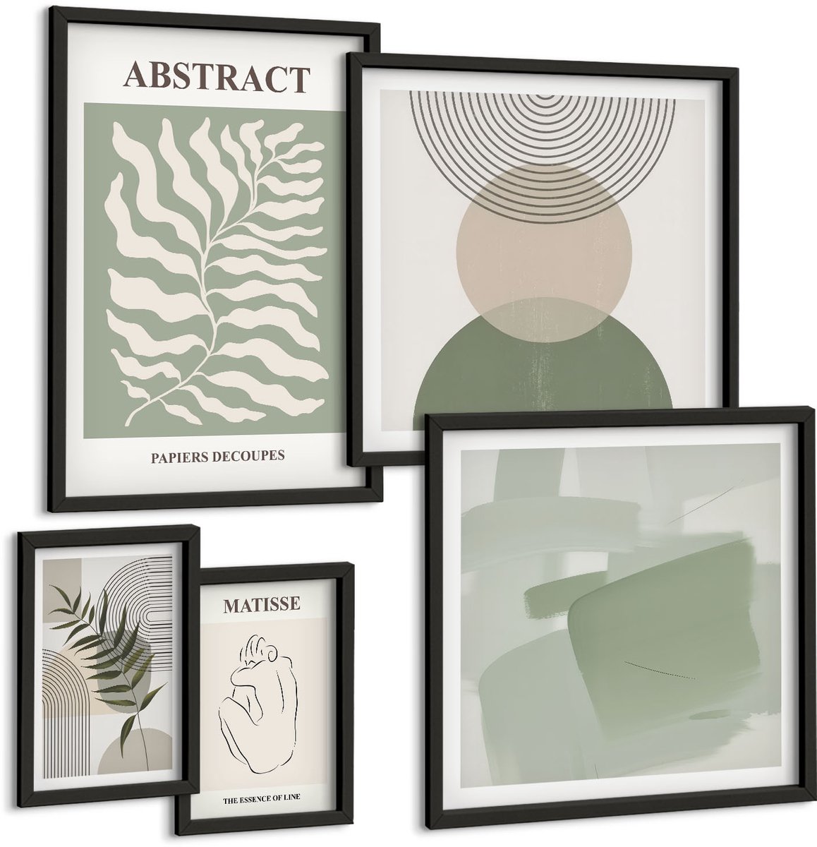 Tulup 4-Delige Schilderij Set - Stijlvolle abstracte composities met plantmotieven - 50 x 50 cm, 20 x 30 cm en 40 x 60 cm - Decoratieve Schilderijen - Wanddecoratie - Hal