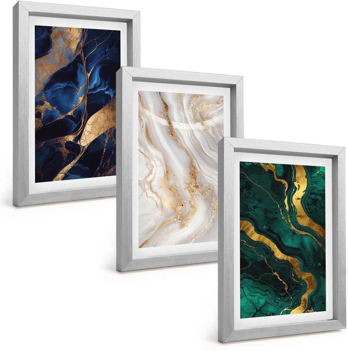 Tulup 4-Delige Schilderij Set - Abstracte patronen in blauw- en groentinten. - 20 x 30 cm - Schilderijen Set - Wanddecoratie - Woonkamer - Muurdecoratie