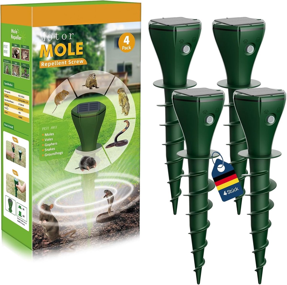 Mollenverjager trilling - Groen - ABS Materiaal - Waterdichte Solar Mollenverjager voor Tuin en Gazon