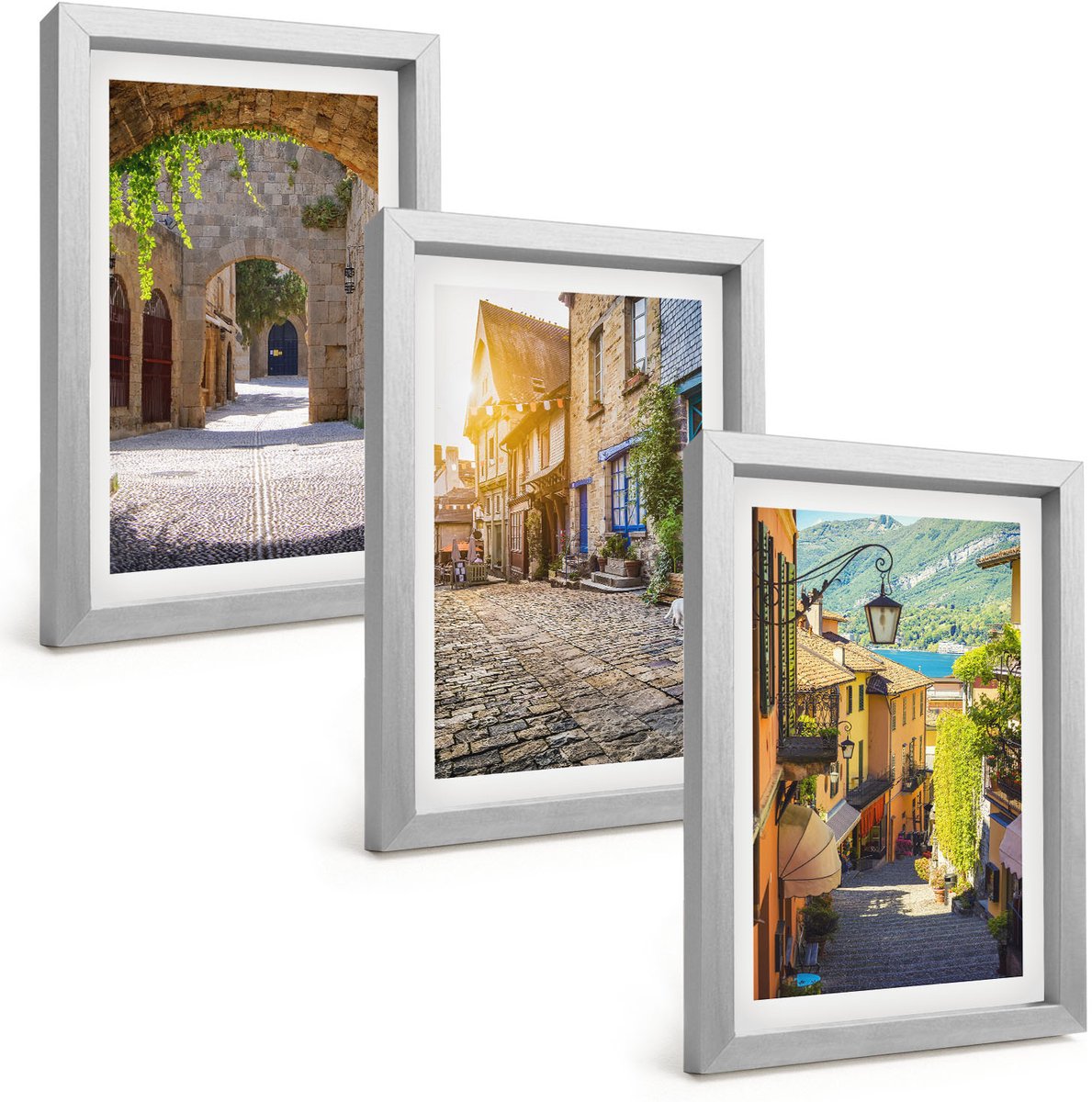 Tulup 4-Delige Schilderij Set - Sfeervolle straatjes met stenen gebouwen en poorten. - 20 x 30 cm - Wanddecoratie - Schilderijen Set - Interieur