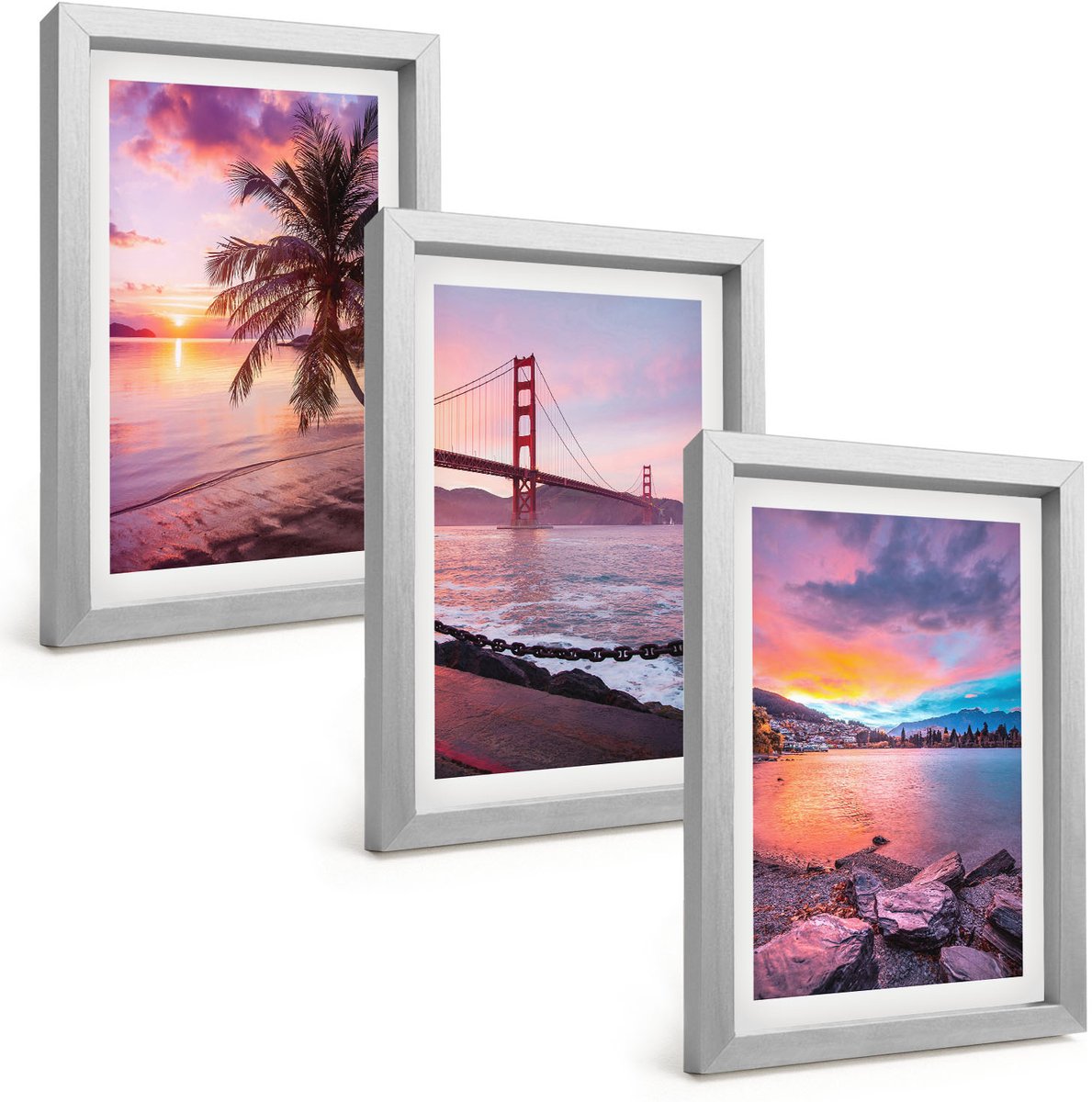 Tulup 4-Delige Schilderij Set - Zonsondergangen boven de brug en het waterlandschap - 20 x 30 cm - Wanddecoratie - Schilderijen Set - Interieur - Muurdecoratie