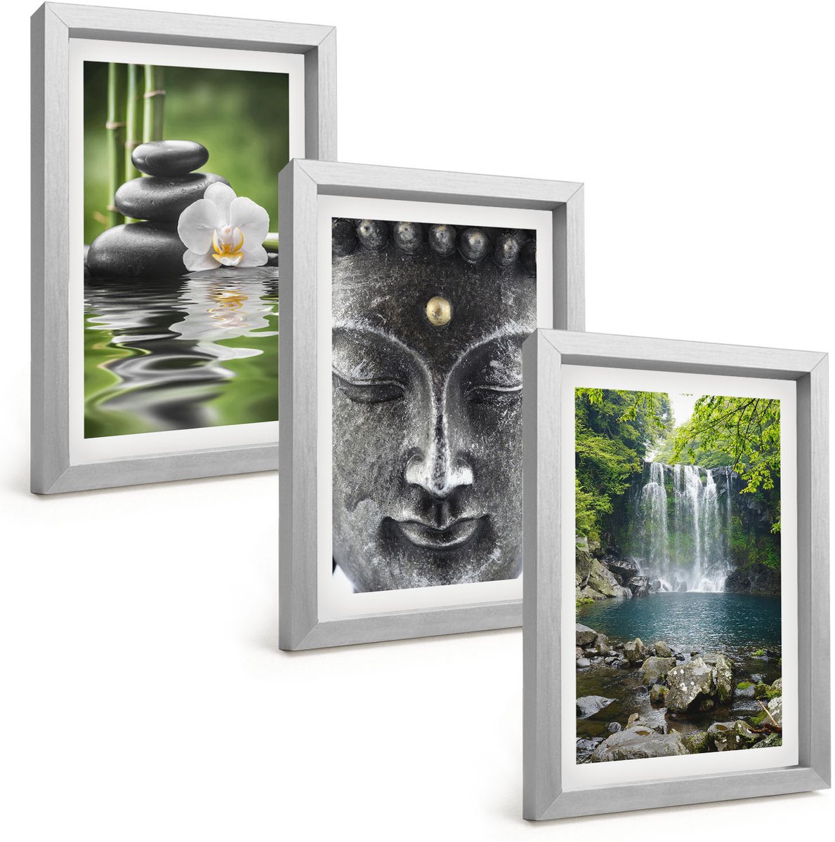 Tulup 4-Delige Schilderij Set - Harmonie van de natuur met stenen, water en Boeddha - 20 x 30 cm - Wanddecoratie - Schilderijen Set - Interieur - Decoratieve Schilderijen