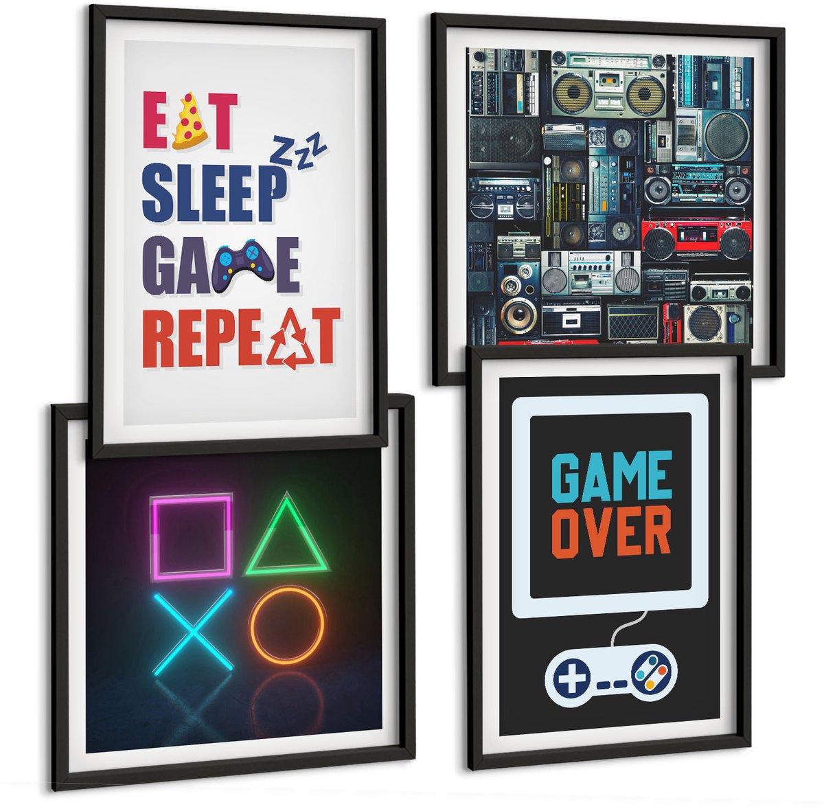 Tulup 4-Delige Schilderij Set - Ondertitels voor gamers met een entertainmentthema - 40 x 40 cm en 40 x 60 cm - Stijlvolle Wanddecoratie - Interieur - Decoratieve Schilderijen