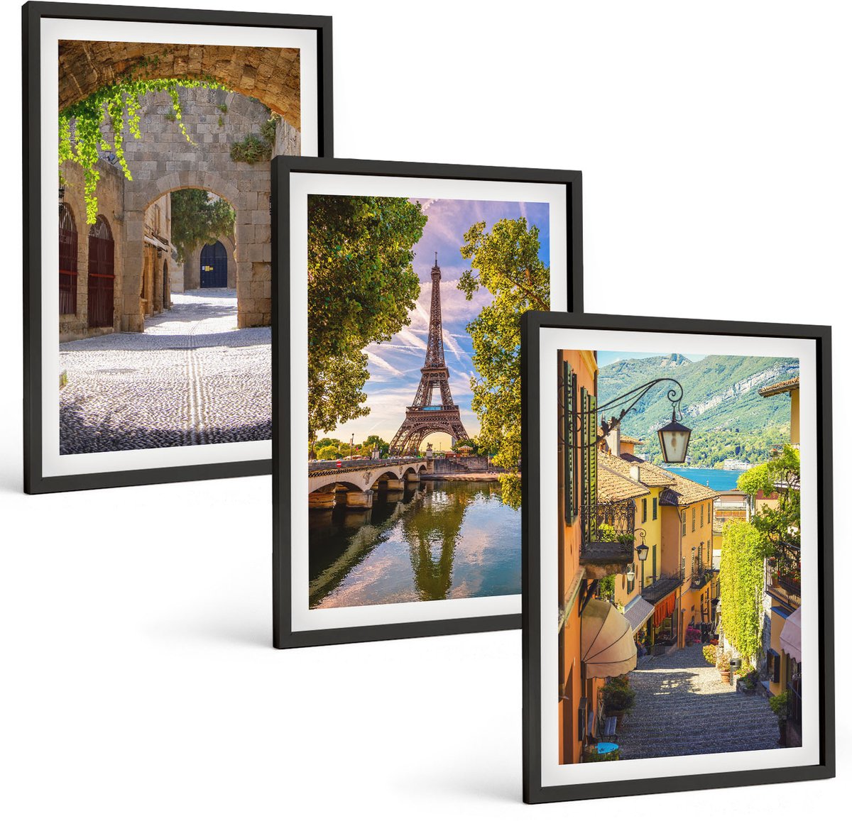 Tulup 4-Delige Schilderij Set - Prachtige straten, historische architectuur, Eiffeltoren - 40 x 60 cm - Muurdecoratie - Interieur Decoratie - Moderne Wanddecoratie