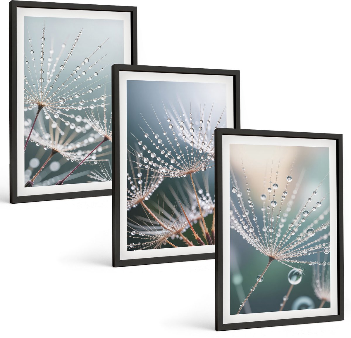 Tulup 4-Delige Schilderij Set - Waterdruppels op de tere scheuten van paardenbloemen - 40 x 60 cm - Muurdecoratie - Schilderijen Set - Woonkamer
