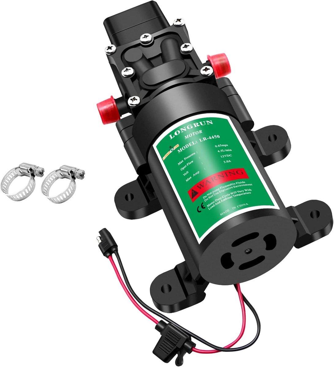 LONGRUN 12V DC Self Priming Water Pump, 4.5L/Min 85PSI 5.8Bar High Pressure, Diaphragm Pump With Pressure Switch For - ShopVlot