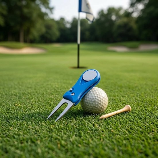 Blauw roestvrijstalen golf marker magnetisch green herstel gereedschap opklapbaar met bal markeerder draagbaar golf accessoire voor buiten — afbeelding 3
