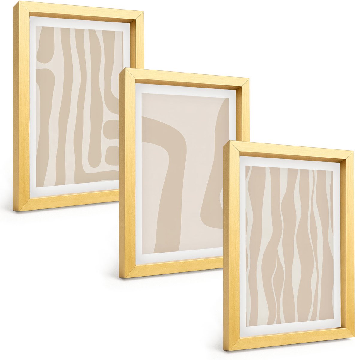 TULUP 4-Delige Schilderij Set - Abstracte patronen, minimalistische vormen, boho-stijl - 20 x 30 cm - Schilderijen Set - Wanddecoratie - Woonkamer - Stijlvolle Muurdecoratie Gouden lijst