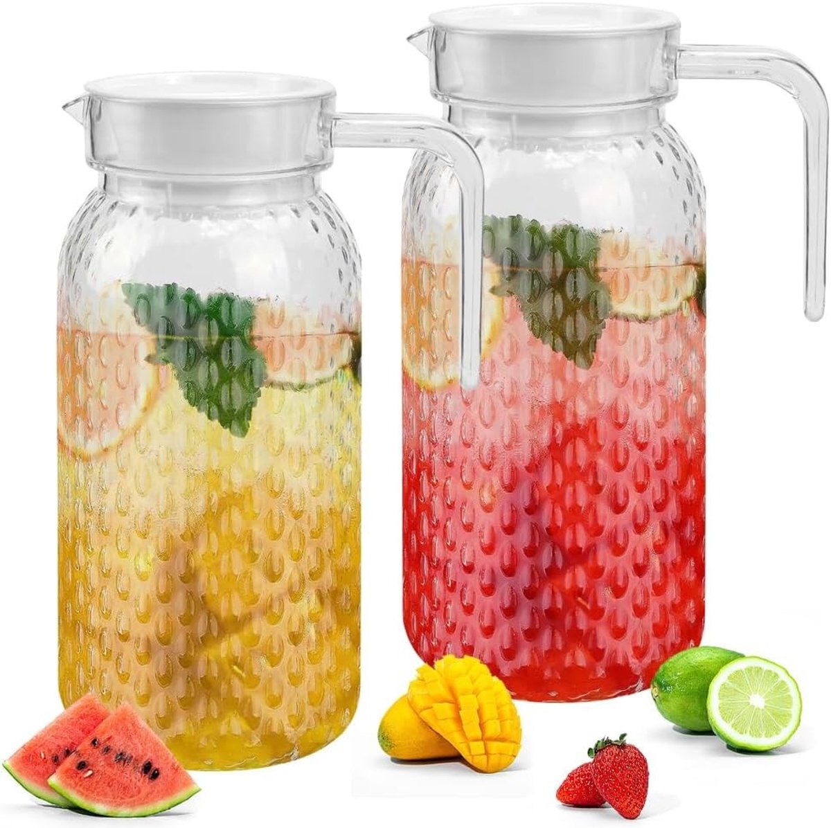 Waterjug - Transparant - 1 Liter - Kunststof Karaf met Deksel en Handvat - Voor Thuis en Kantoor