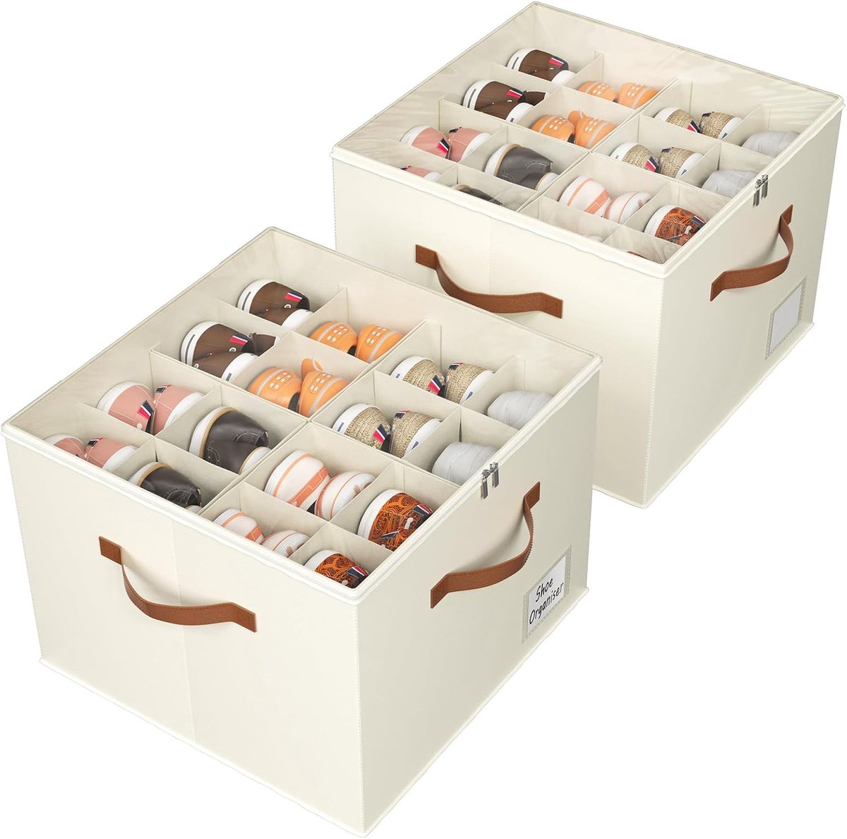 Storivo Shoe Organizer with Adjustable Dividers, Stackable Shoe Box with Clear Zipper, Shoe Storage for 16 Pairs of - ShopVlot