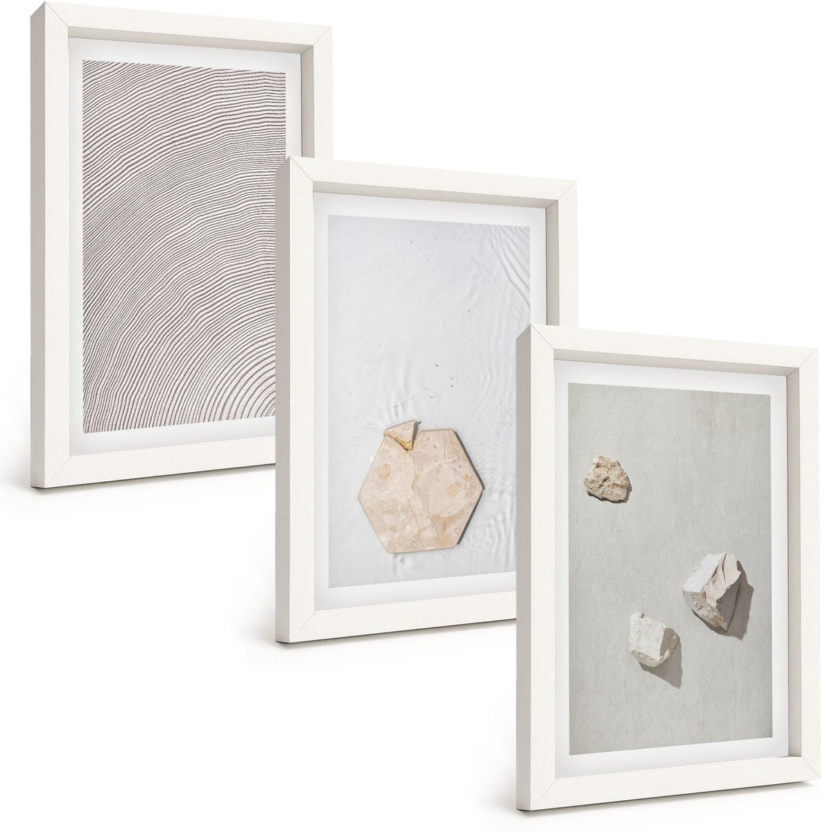 Tulup 3-Delige Schilderij Set - Lichte texturen op zand, delicate boho-stijl - 20x30 - Decoratieve Schilderijen - Woonkamer - Interieur - Stijlvolle Muurdecoratie