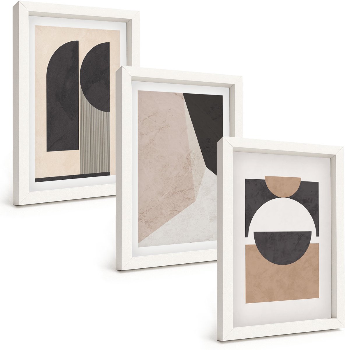 Tulup 3-Delige Schilderij Set - Abstracte vormen in beige en bruine tinten. - 20x30 - Decoratieve Muurdecoratie - Slaapkamer - Moderne Wanddecoratie