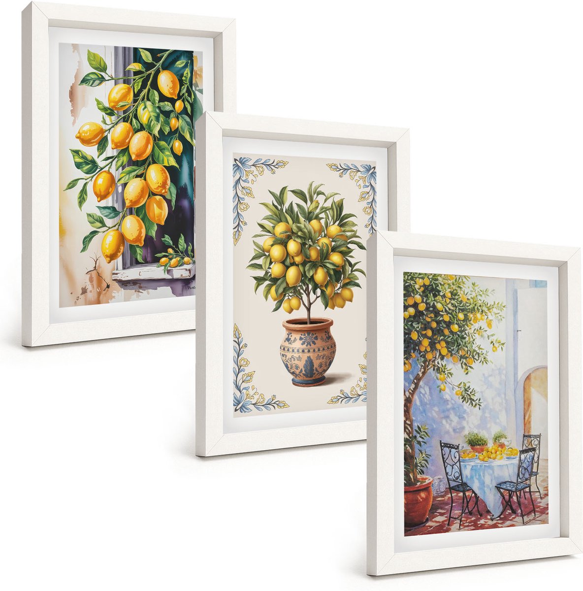Tulup 3-Delige Schilderij Set - Citroenbomen en -fruit in een zonnig landschap - 20x30 - Moderne Wanddecoratie - Slaapkamer - Decoratieve Schilderijen