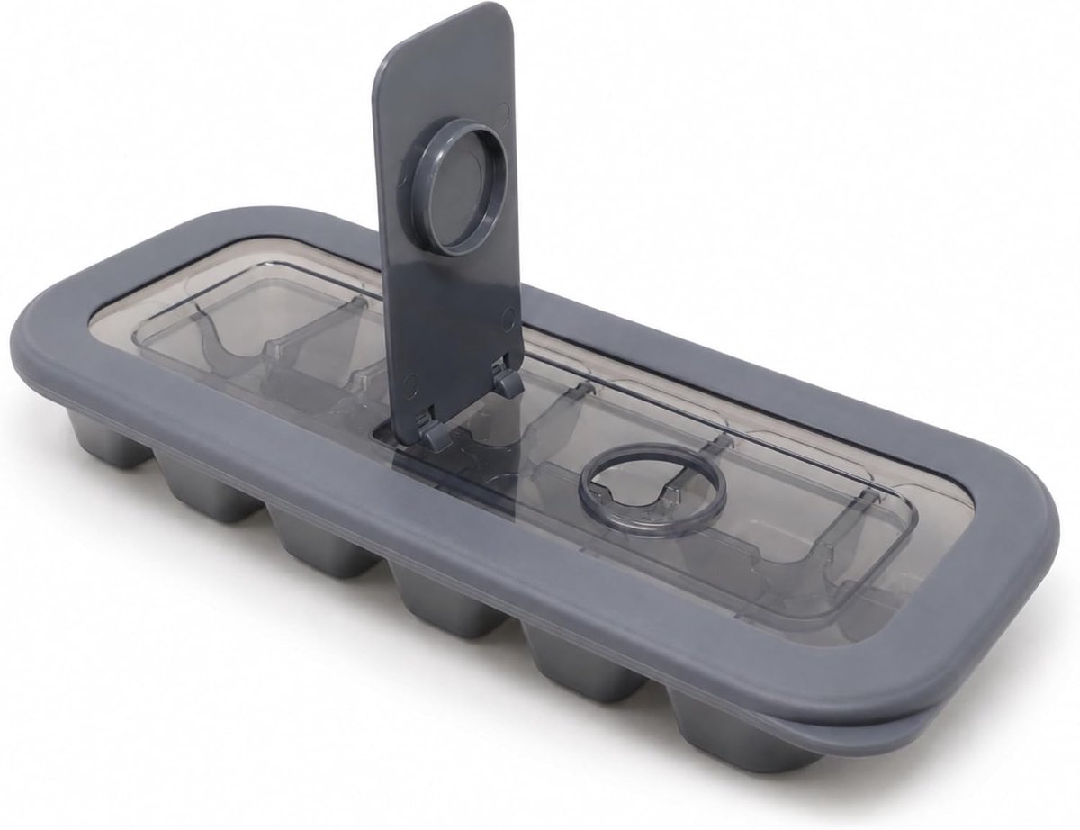 stahl-design-tebart Ice cube tray with lid and pouring aid, 12 compartments, anthracite-transparent - set of 1 - ShopVlot