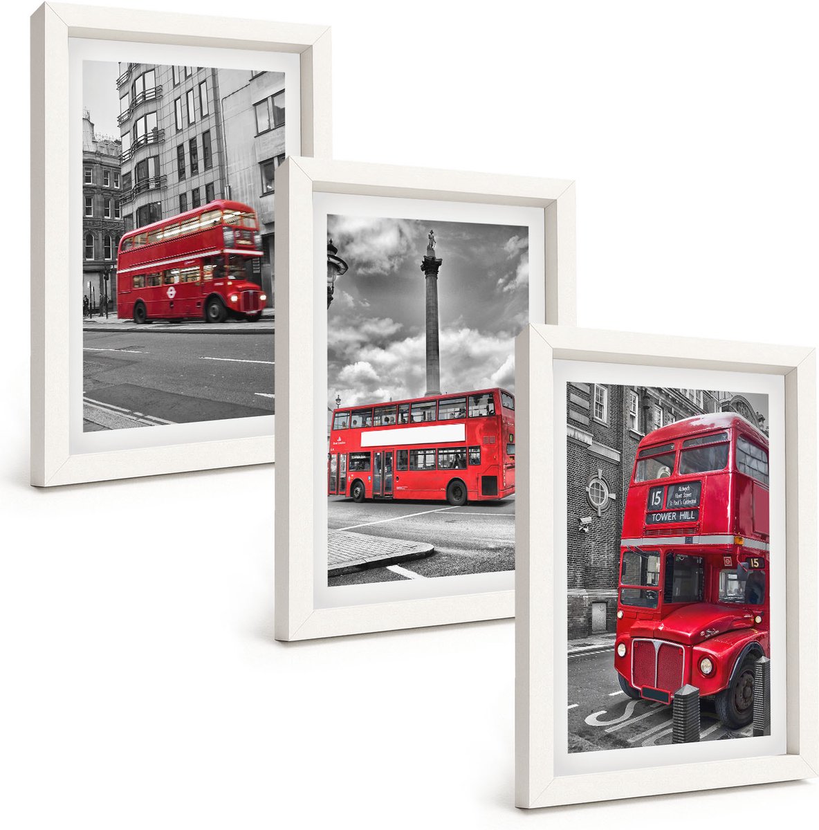 Tulup 3-Delige Schilderij Set - Rode bussen in het Londense stadslandschap - 20x30 - Muurdecoratie - Wanddecoratie - Hal - Interieur Decoratie