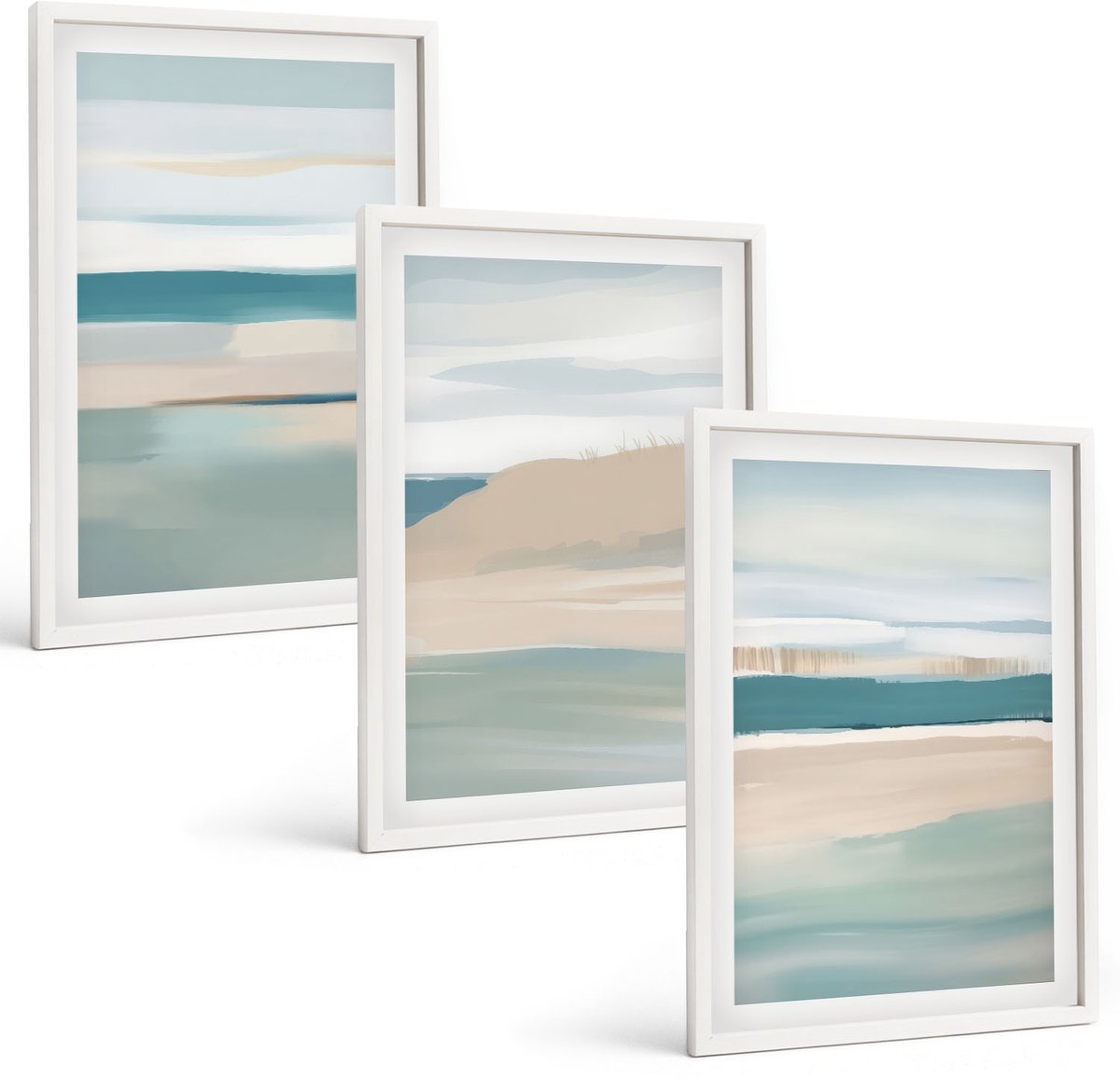Tulup 3-Delige Schilderij Set - Abstracte landschappen in tinten blauw en beige. - 40x60 - Moderne Wanddecoratie - Slaapkamer - Decoratieve Schilderijen