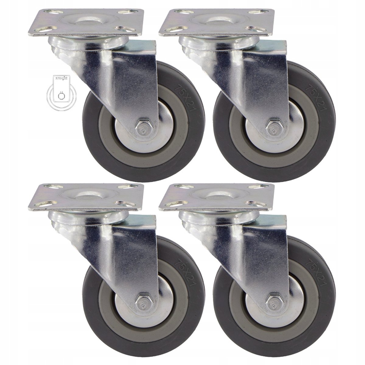 4x Zwenkwielen met Rubberband 75mm - Merkloos