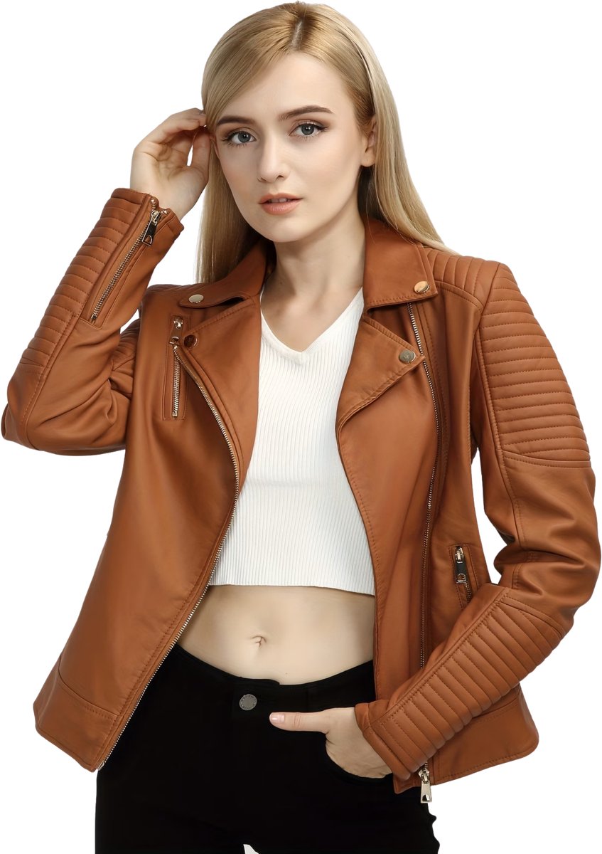 Currero Kunst Leren Jas Leather Jacket Lederen Jas Bomberjack Pilotenjack Blazer Biker Motorjas Motormuis Dames -1 Lichtbruin