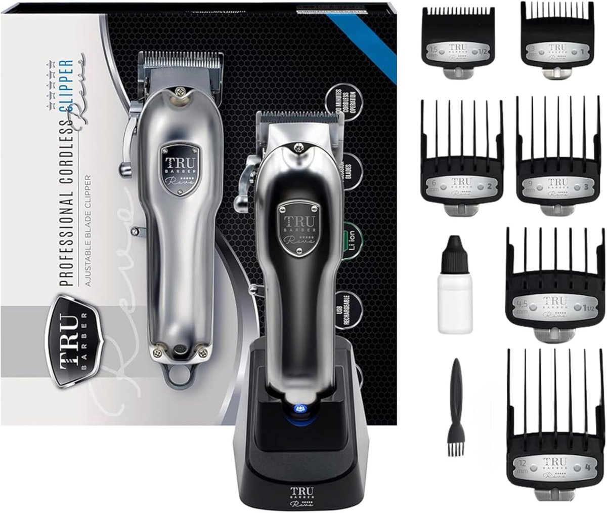 Professionele scheerapparatuur voor mannen - oplaadbare trimmer met verstelbare hefboom en automatisch oplaadstation