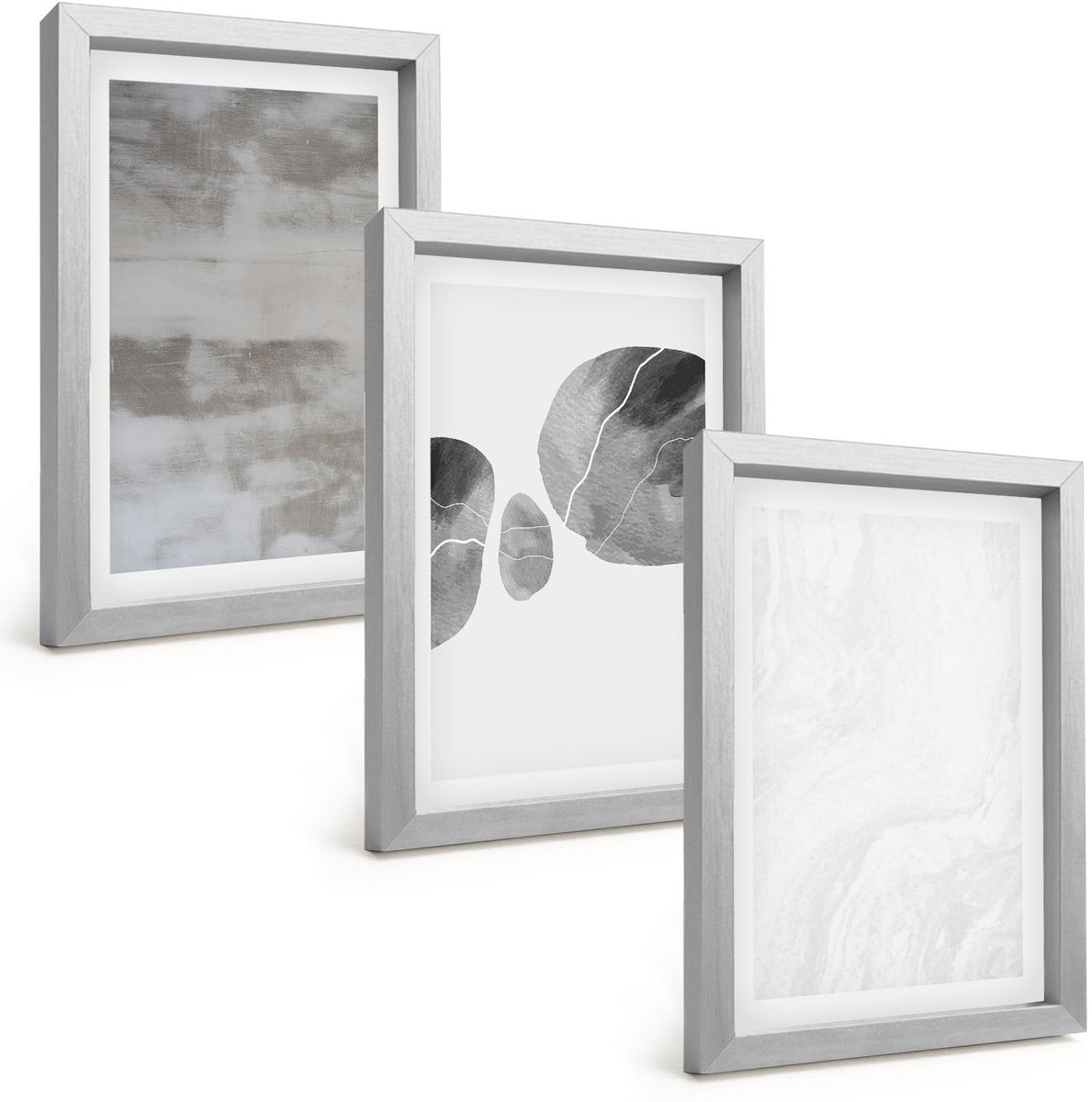TULUP 4-Delige Schilderij Set - Abstracte vormen en structuren in moderne stijl. - 20 x 30 cm - Wanddecoratie - Muurdecoratie - Moderne Interieurdecoratie - Moderne Wanddecoratie Zilveren lijst