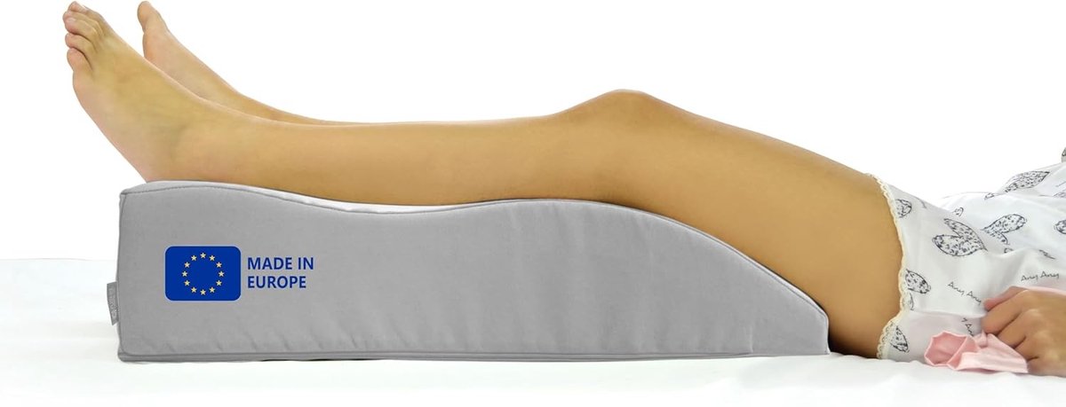 Beenverhoger voor in bed - Grijs - 59x40x15/5 cm - Hypoallergeen Schuimkussen met Wasbare Overtrek - Voor Verbeterde Circulatie en Comfort