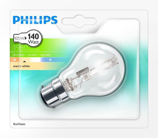 Philips Halogen Classic Ampoule halogène blanc chaud 105 W (140 W) à culot  B22 | bol