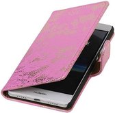 Lace Bookstyle Wallet Case Hoesjes Geschikt voor Huawei Ascend P9 Lite Roze