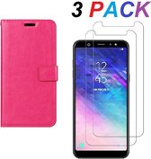 Samsung Galaxy J4 Plus 2018 Portemonnee hoesje roze met 2 stuks Glas Screen protector