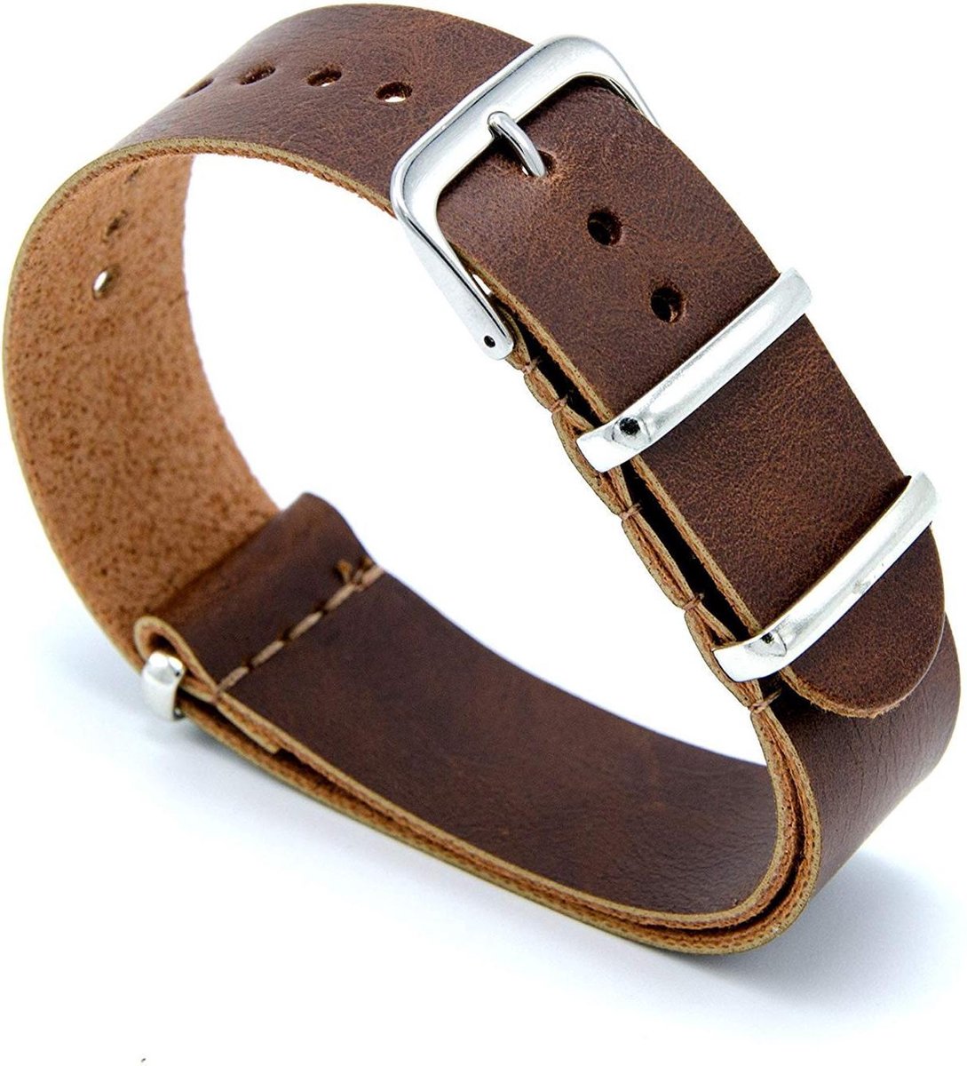 PU-Leren NATO Horlogeband Donkerbruin 22mm