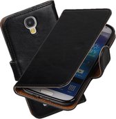 MP Case Zwart Vintage lederlook PullUp Map voor de Samsung Galaxy S4 i9500 wallet cover - book case - hoesje