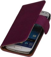 Washed Leer Bookstyle Wallet Case Hoesje - Geschikt voor Samsung Galaxy Core i8260 Paars