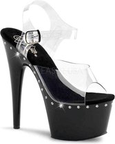 Pleaser Sandaal met enkelband, Paaldans schoenen -36 Shoes- ADORE-708LS Paaldans schoenen Zwart/Transparant