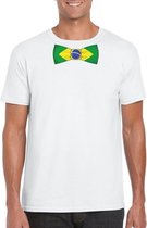 Wit t-shirt met Brazilie vlag strikje heren L