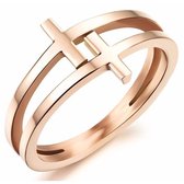 Damesring Rosegoud Staal Double Cross-16mm