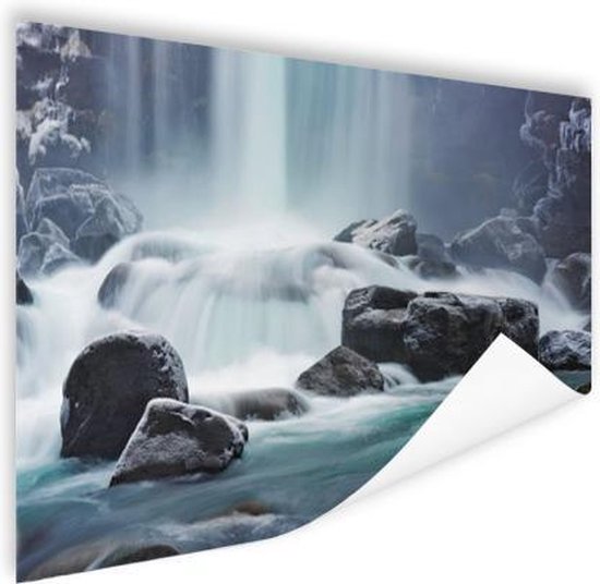 Poster Cascade sur pierre 90x60 cm - Tirage photo sur Poster (décoration murale)