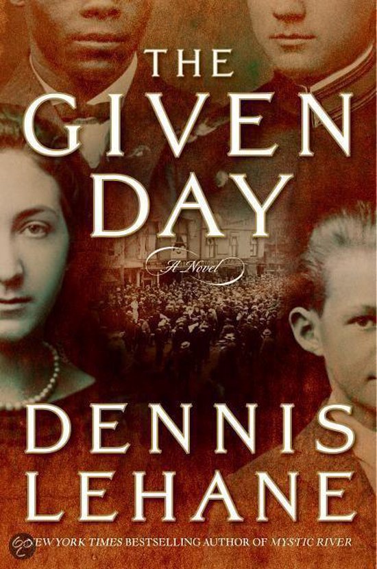 Boekomslag van "The Given Day" met vier portretten en tekst.