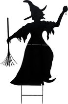 Europalms - Halloween - Decoratie - Versiering - Accesoires - Silhouette Metal Witch with Broom 150cm