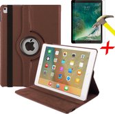 Hoes + Screenprotector geschikt voor iPad 2017 / 2018 9.7 Inch - 360 Graden Book Case Bruin + Screenprotector
