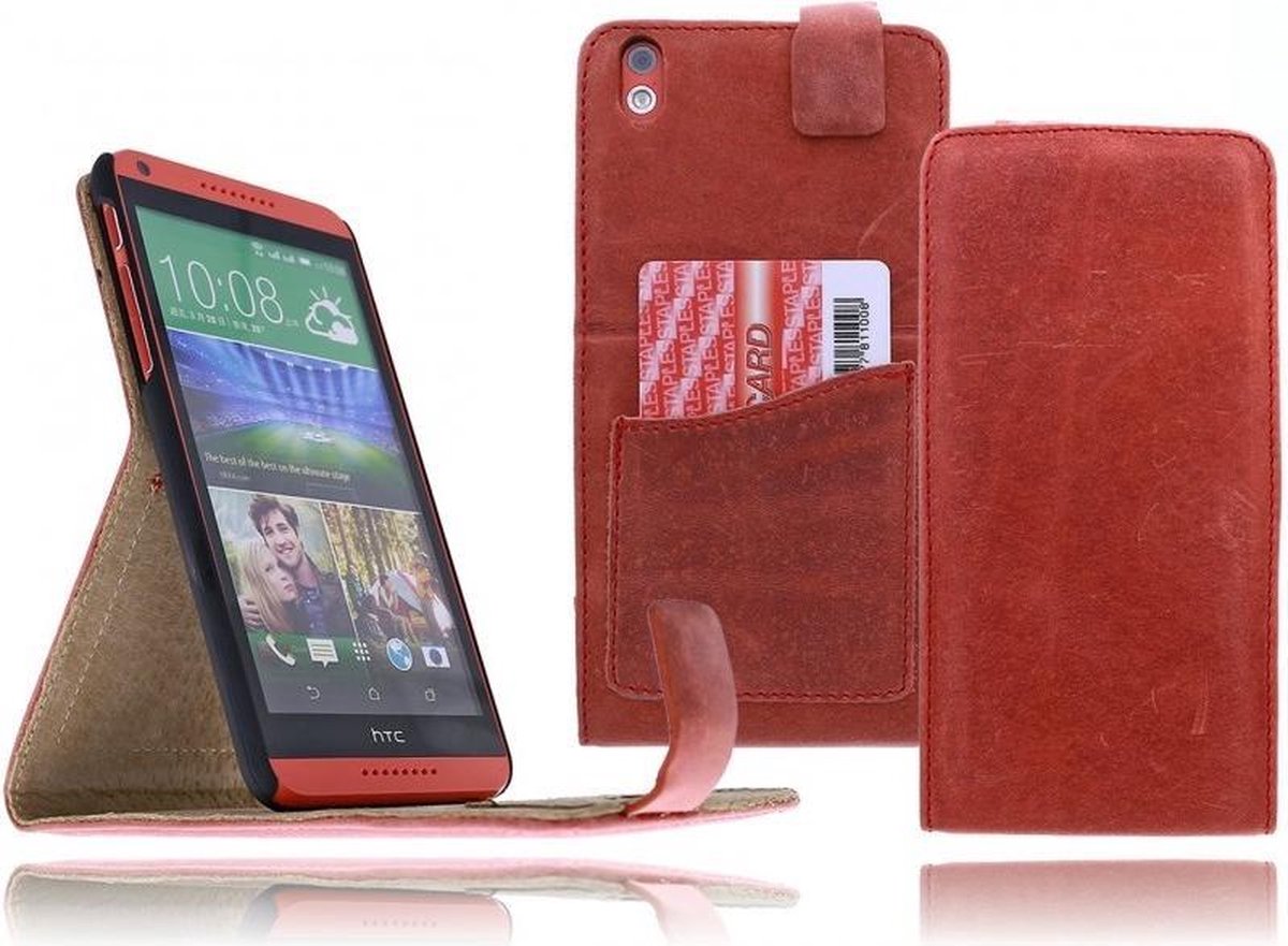 Devills HTC Desire 816 Lederen Flip Case Cover Hoesje Brick Red
