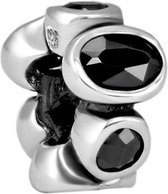 Quiges - 925 - Zilveren - Bedels -Sterling zilver - Beads - Zirkonia Zwart Kraal Charm - Geschikt – voor - alle bekende merken - Armband Z175