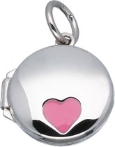 Lilly mini medaillon - kinderen - zilver - roze emaille - rond met hart - 12 mm