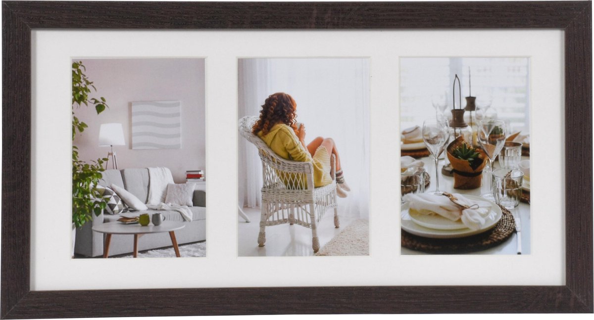Fotolijst - Henzo - Modern Gallery - Collagelijst voor 3 foto's - Fotomaat 10x15 cm - Donkerbruin